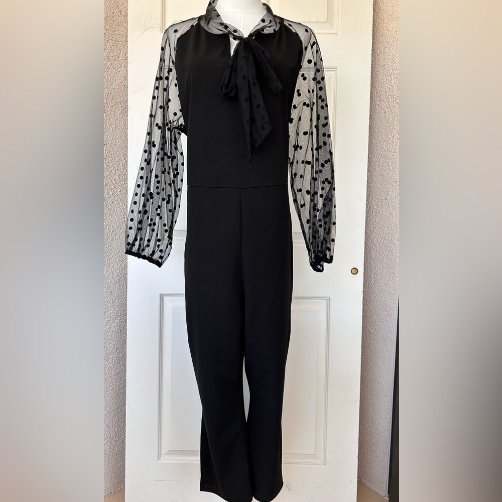 Bloomchic Brand Sheer Sleeved Bow Front Black Jumpsuit Size 18-20